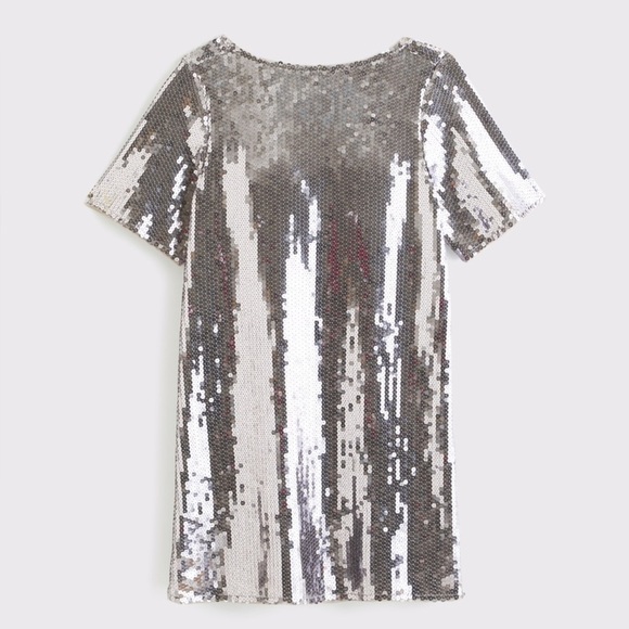 Abercrombie & Fitch Sequin Tee Shift Mini Dress Silver NWT Medium Petite - Picture 7 of 14